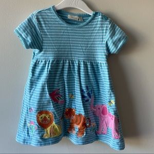 JoJo Maman Bebe Striped Animal Appliqué Dress